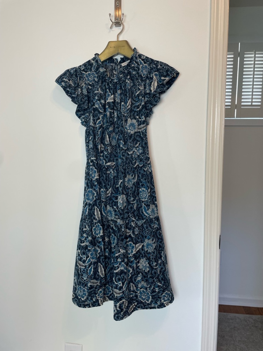 ULLA JOHNSON Kasim Midnight Floral Cotton Ruffle India Dress \\ 0 - Picture 2 of 11